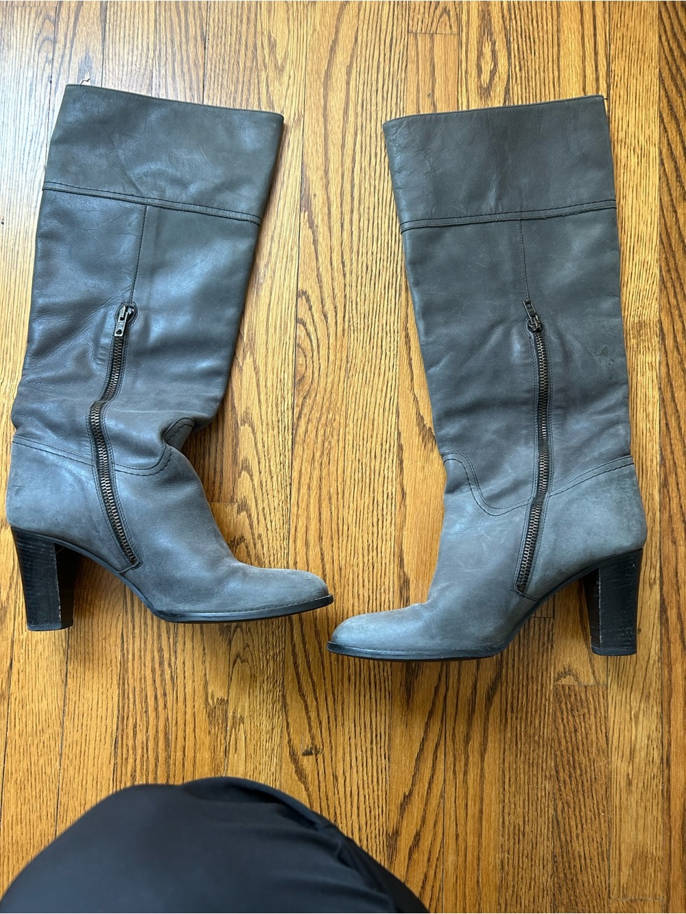 J. Crew Gray Leather Knee-High Zip Boots Size 9